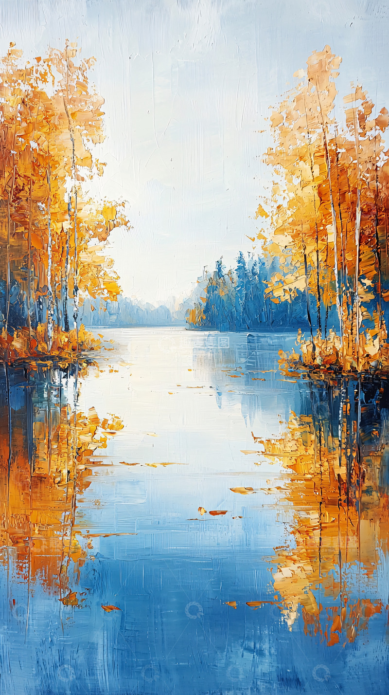 高清大图下载【趣麦麦图】秋日湖景油画