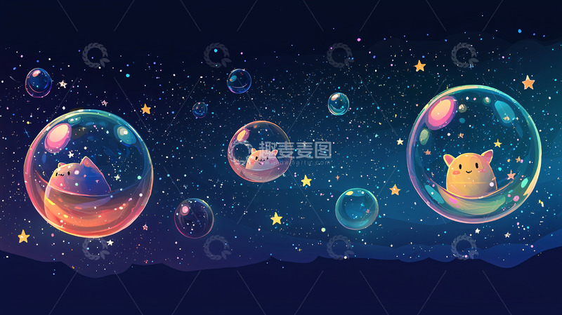 高清大图下载【趣麦麦图】太空猫咪泡泡