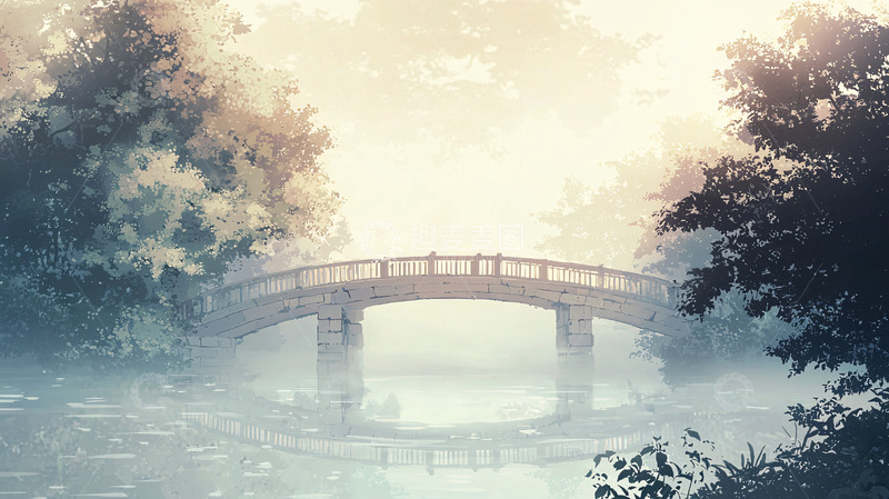 高清大图下载【趣麦麦图】雾中石桥