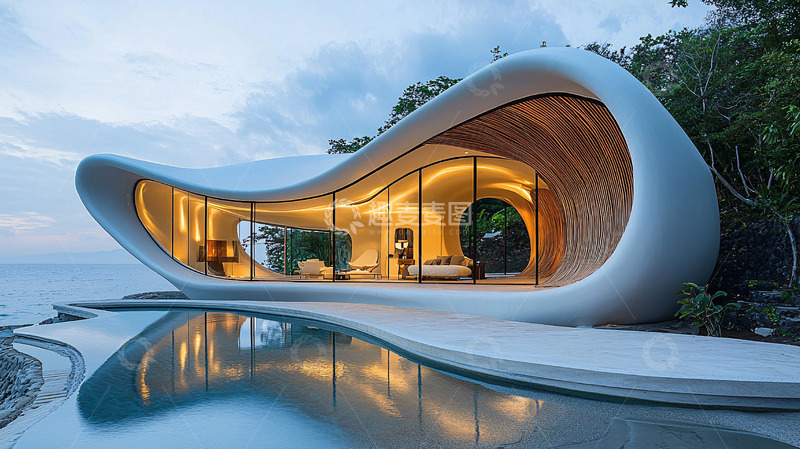 高清大图下载【趣麦麦图】海边现代流线型别墅