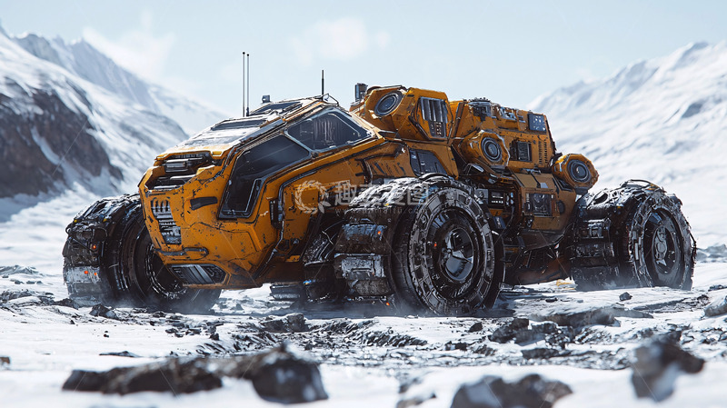 高清大图下载【趣麦麦图】黄色未来派越野车雪地