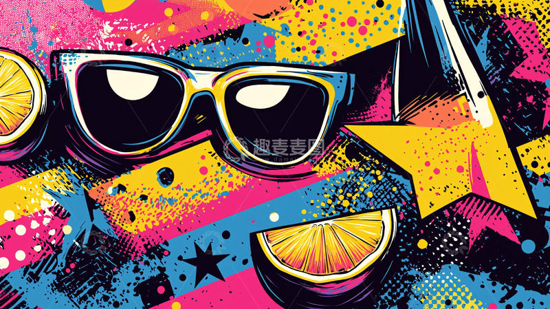 高清大图下载【趣麦麦图】彩色柠檬墨镜潮流