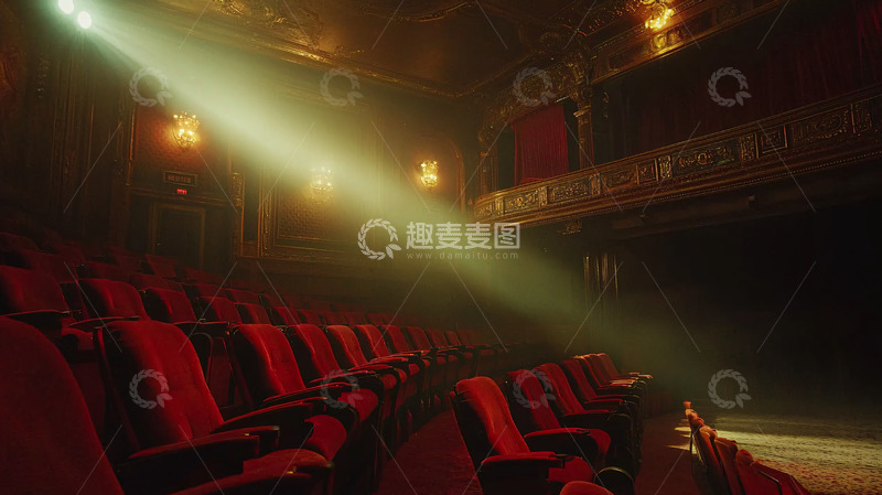 高清大图下载【趣麦麦图】剧院光束洒满空荡座椅