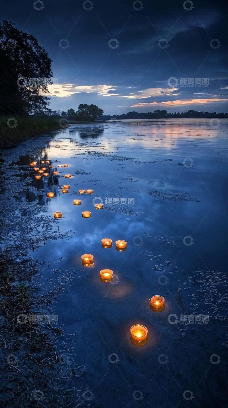 高清大图下载【趣麦麦图】湖边烛光