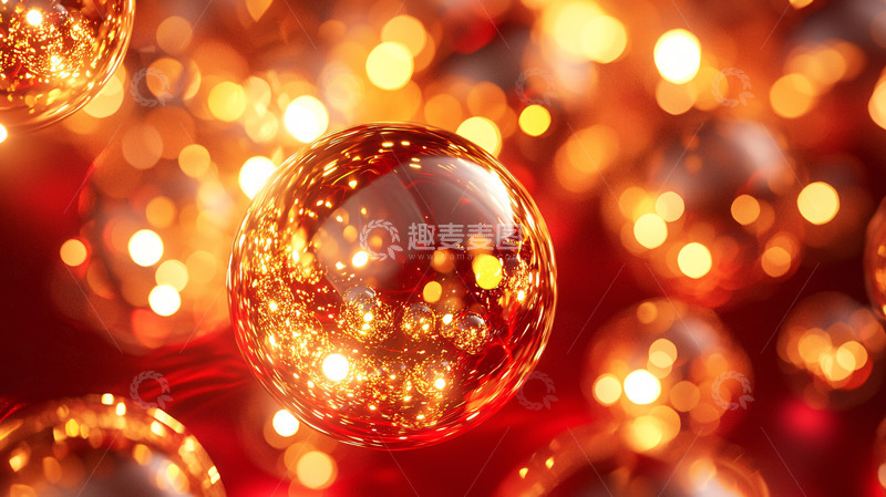 高清大图下载【趣麦麦图】金色圣诞球闪耀灯光