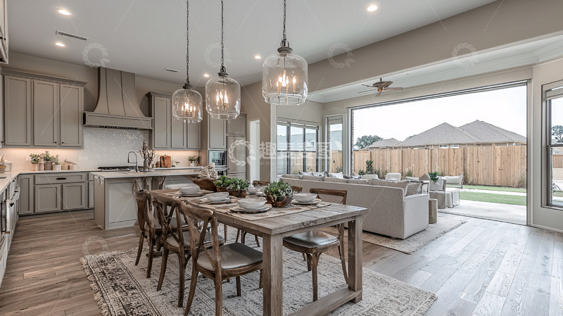高清大图下载【趣麦麦图】现代乡村风格开放式厨房餐厅