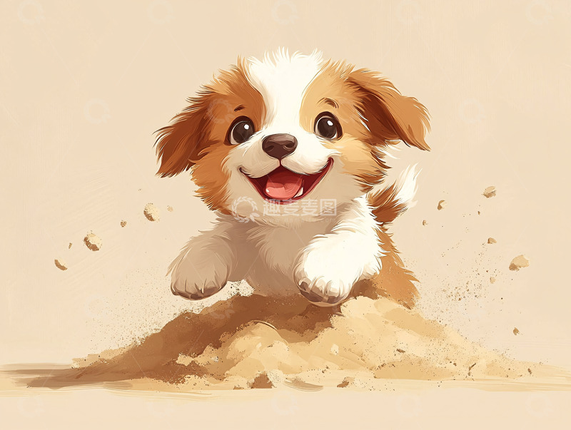 高清大图下载【趣麦麦图】可爱小狗挖沙堆