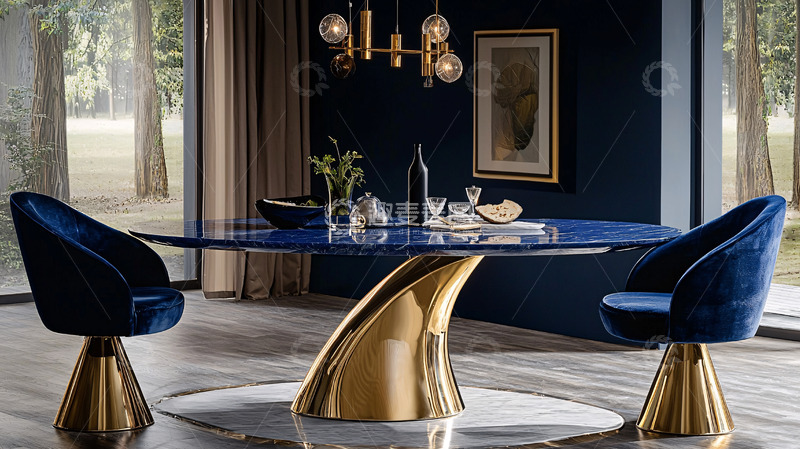 高清大图下载【趣麦麦图】蓝色大理石餐桌