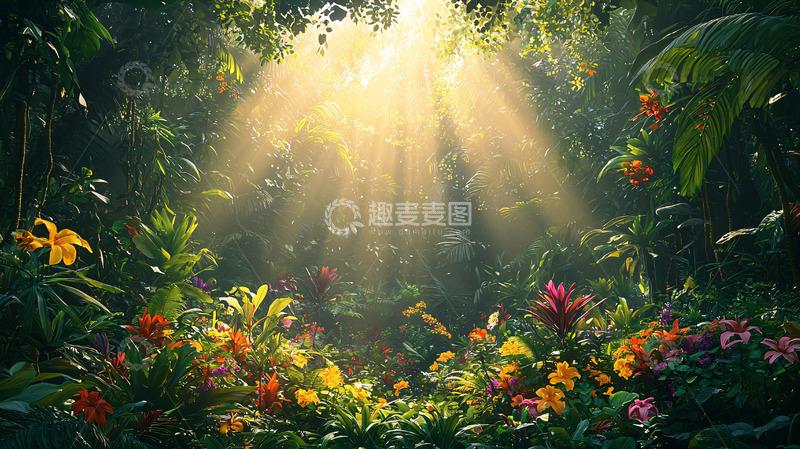 高清大图下载【趣麦麦图】热带雨林阳光透过树叶