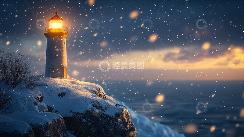 高清大图下载【趣麦麦图】雪夜灯塔