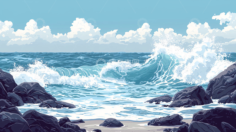 高清大图下载【趣麦麦图】波涛汹涌的海边礁石