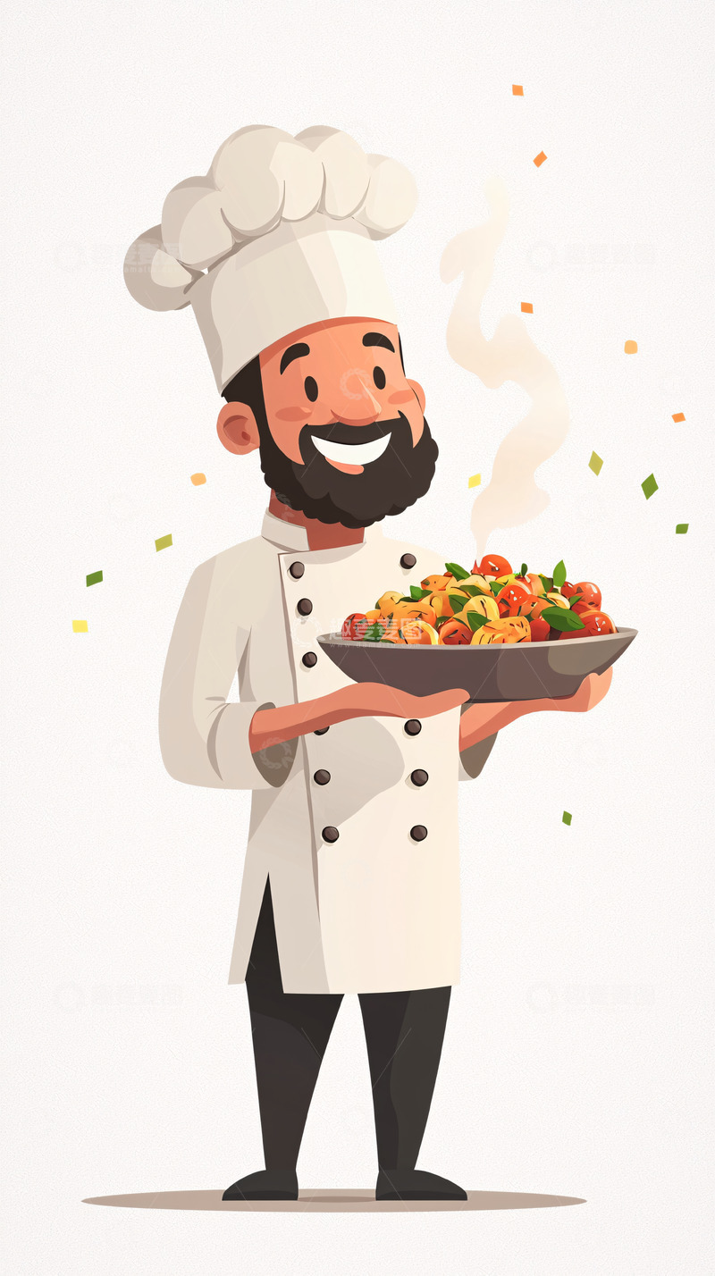 高清大图下载【趣麦麦图】快乐厨师捧着美味食物
