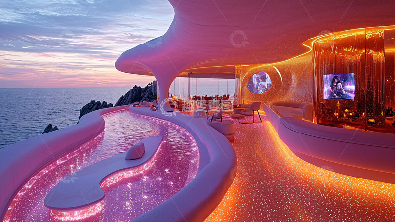 高清大图下载【趣麦麦图】海边粉色梦幻酒吧