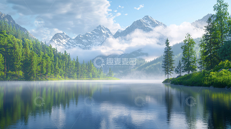 高清大图下载【趣麦麦图】山峰倒映湖中