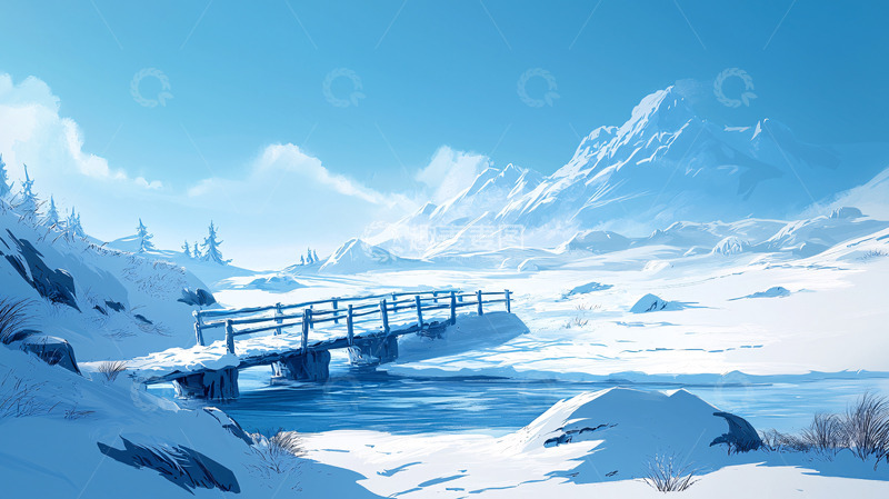 高清大图下载【趣麦麦图】雪山上的木桥