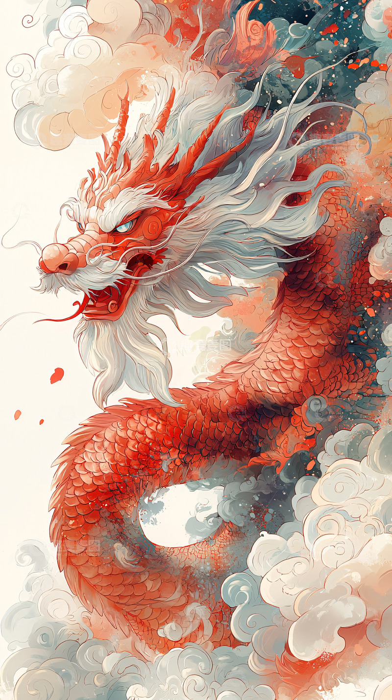 高清大图下载【趣麦麦图】水墨风红龙