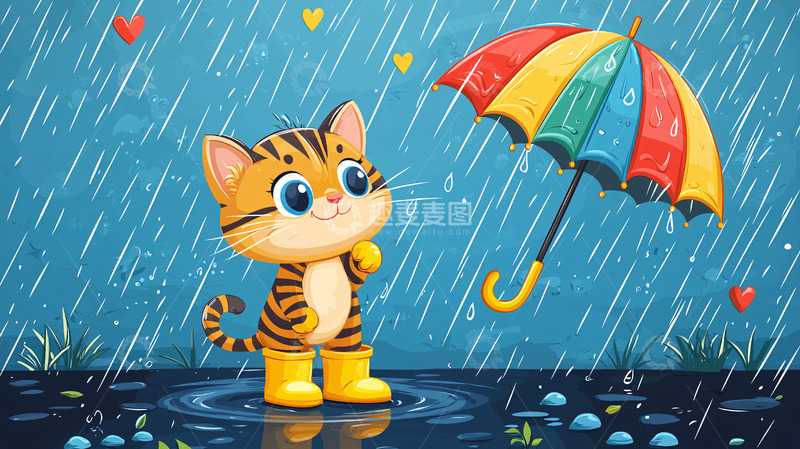 高清大图下载【趣麦麦图】雨中猫咪