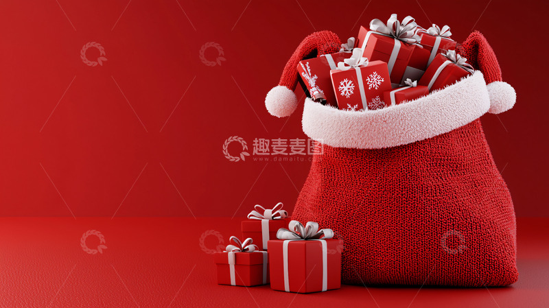 高清大图下载【趣麦麦图】圣诞老人袋子装满礼物