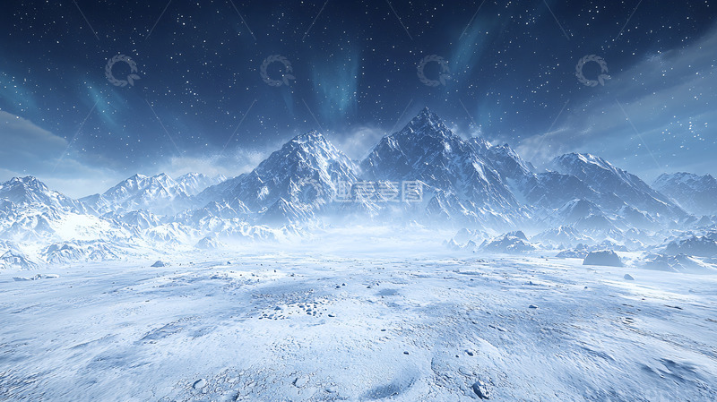 高清大图下载【趣麦麦图】极光下的雪山冰原