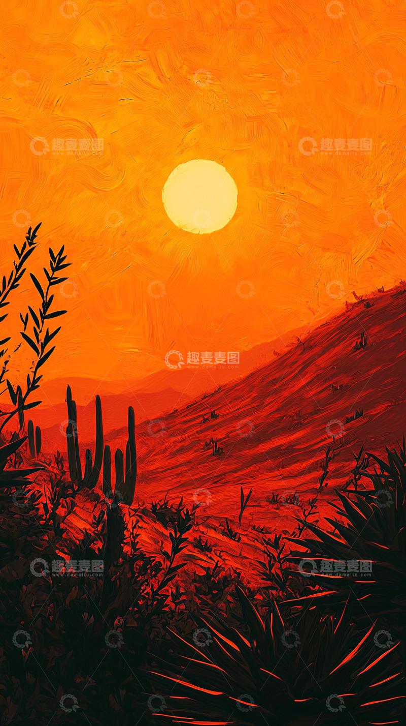 高清大图下载【趣麦麦图】橙色沙漠日落
