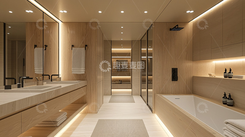 高清大图下载【趣麦麦图】精致的米色浴室带灯光