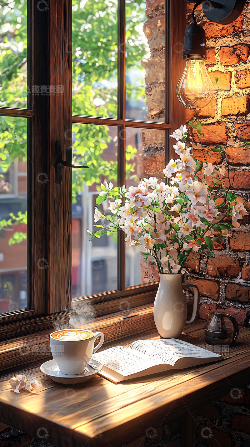 高清大图下载【趣麦麦图】窗边一杯咖啡