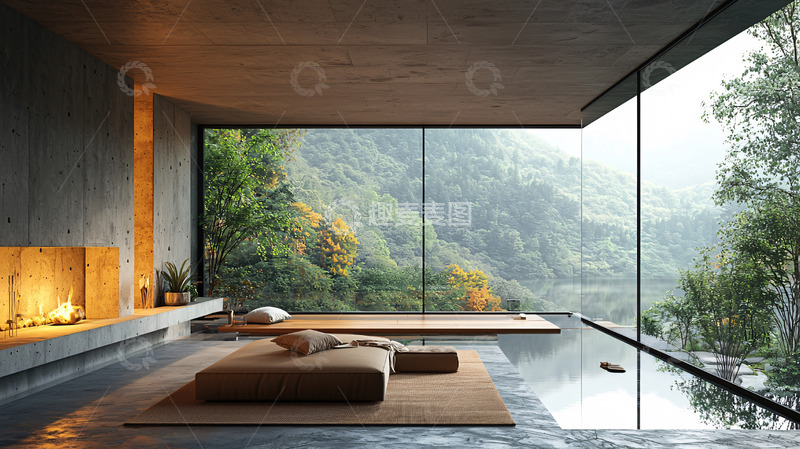 高清大图下载【趣麦麦图】极简风落地窗景观住宅