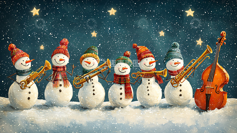 高清大图下载【趣麦麦图】雪人乐队演奏圣诞夜