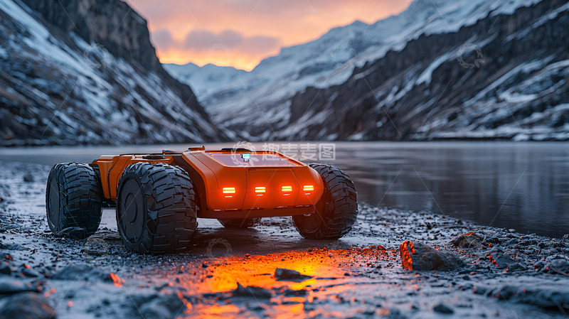 高清大图下载【趣麦麦图】橙色越野机器人雪山湖边