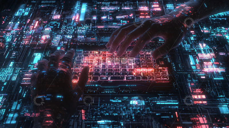 高清大图下载【趣麦麦图】科技感双手键盘