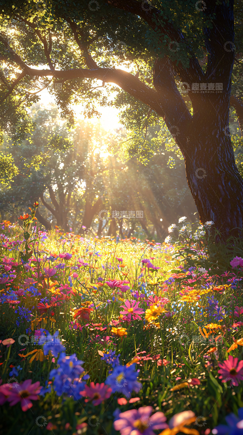 高清大图下载【趣麦麦图】阳光森林花海