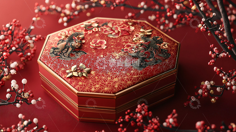 高清大图下载【趣麦麦图】红色八角形礼盒