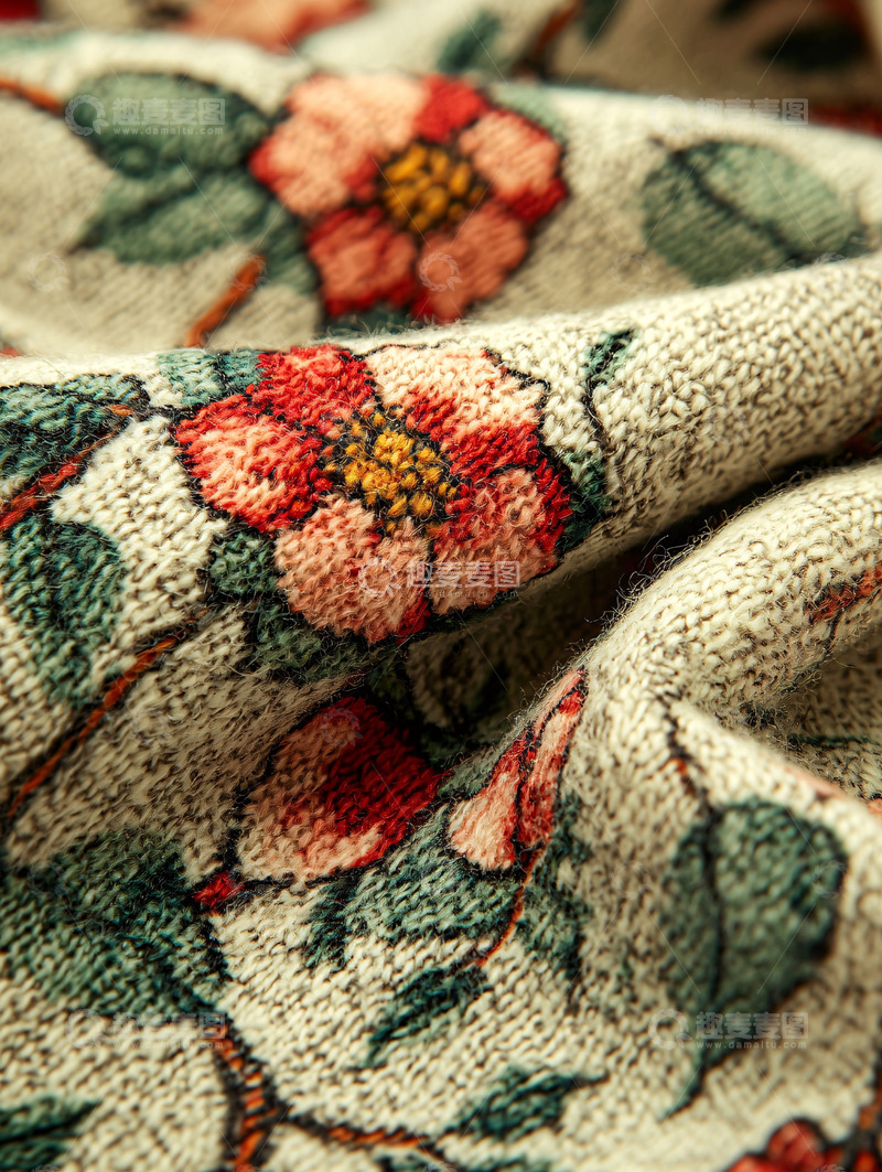 高清大图下载【趣麦麦图】山茶花纹理针织面料