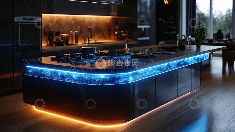 高清大图下载【趣麦麦图】现代化黑色橱柜岛台