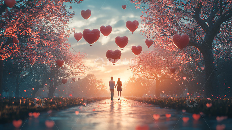 高清大图下载【趣麦麦图】情侣漫步