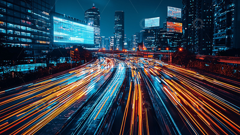 高清大图下载【趣麦麦图】夜景都市高速公路灯光轨迹