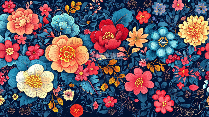 高清大图下载【趣麦麦图】色彩鲜艳的花卉图案