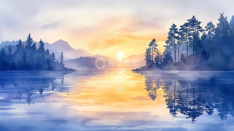 高清大图下载【趣麦麦图】宁静祥和的湖边日落