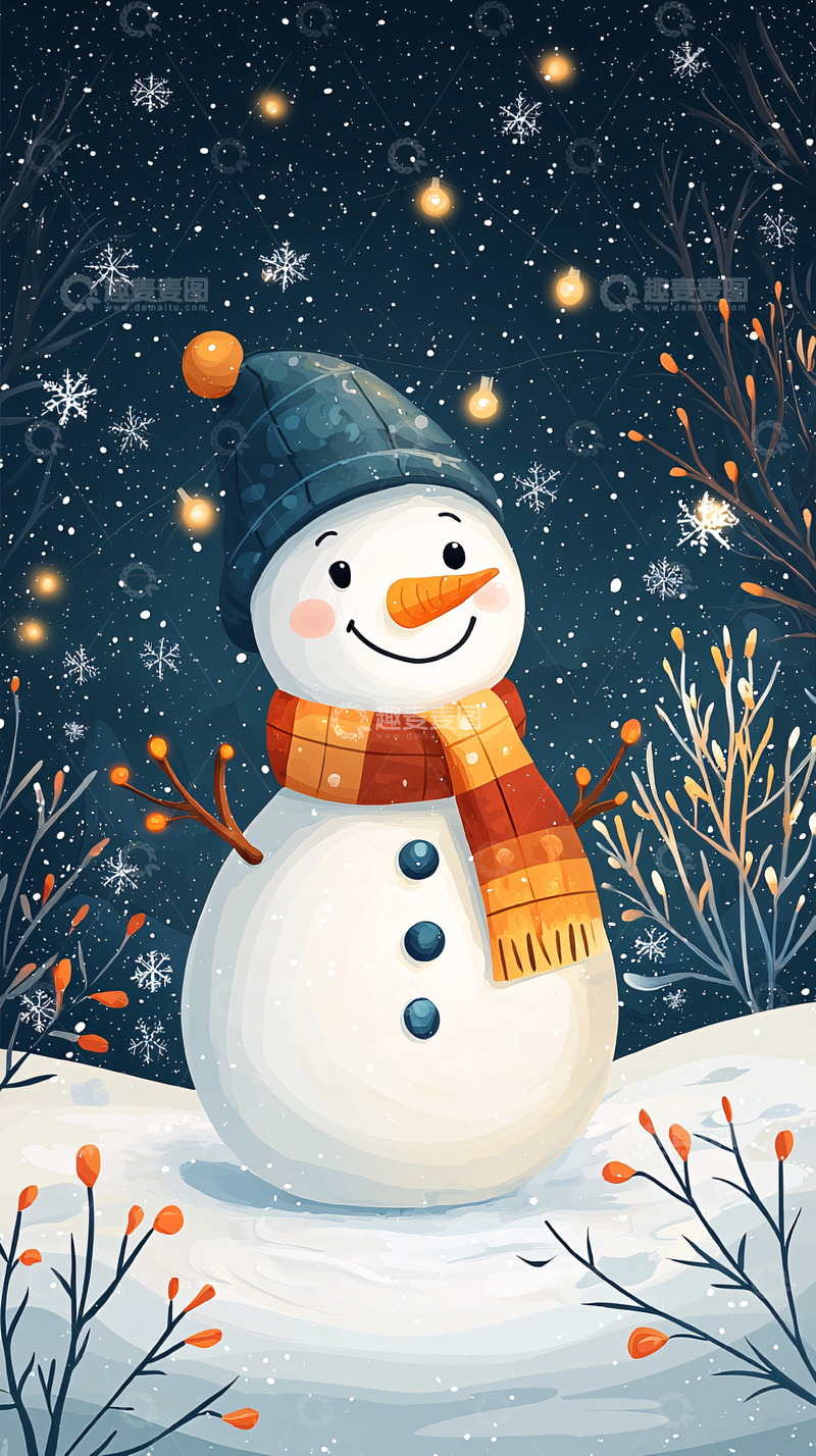 高清大图下载【趣麦麦图】戴帽子的快乐雪人