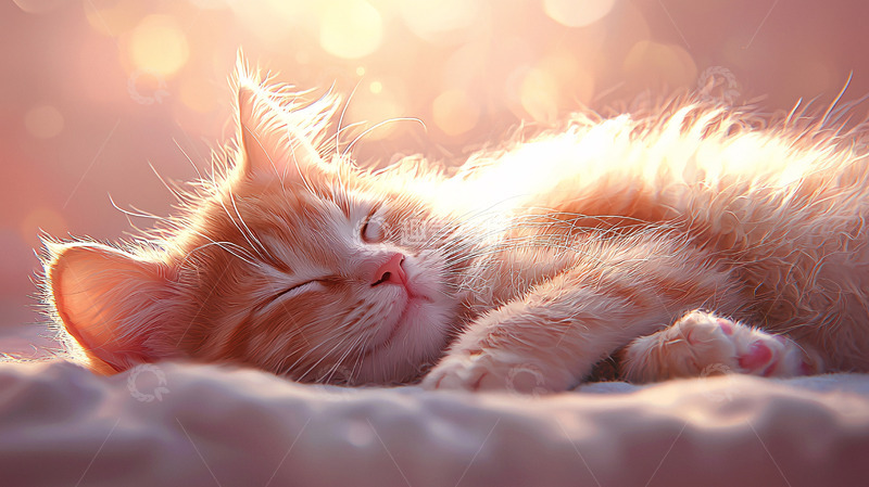高清大图下载【趣麦麦图】阳光下熟睡的小猫
