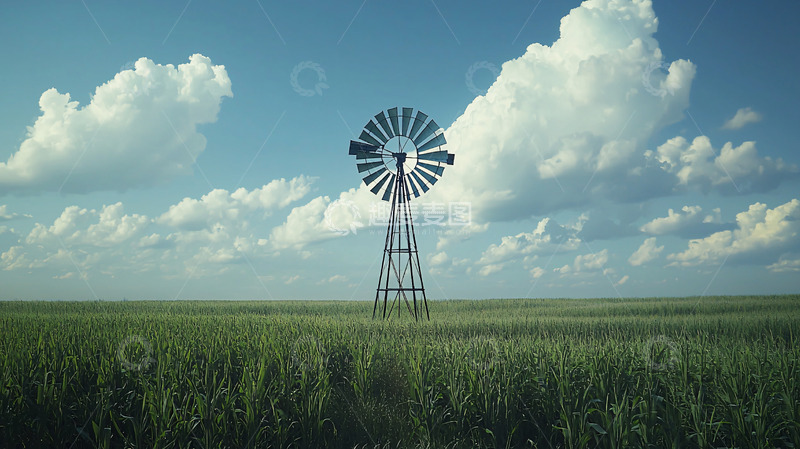高清大图下载【趣麦麦图】田野里古老的风车
