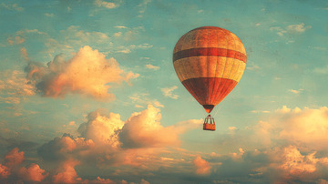 热气球飞翔在云层之上