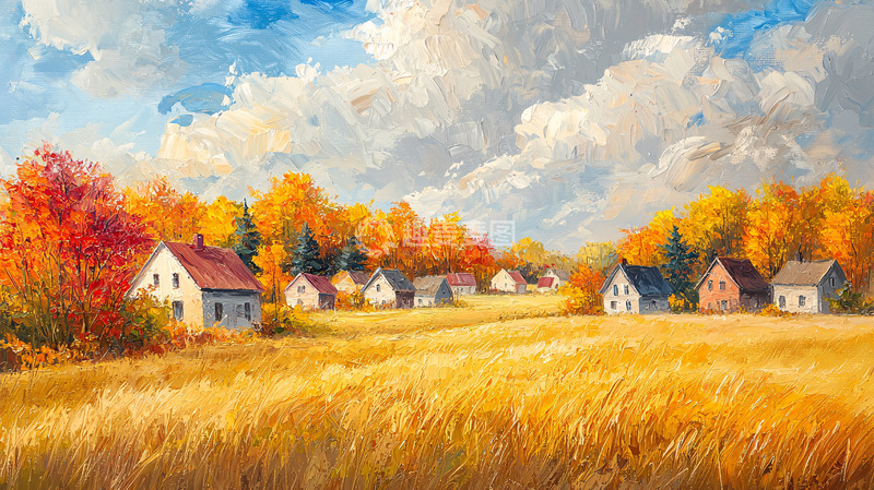 高清大图下载【趣麦麦图】秋日田园风光油画