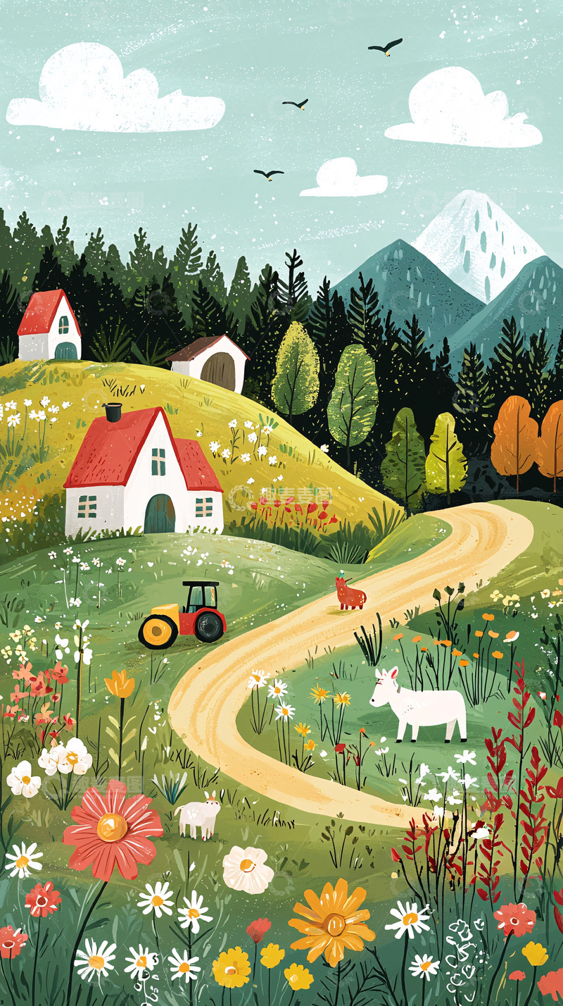 高清大图下载【趣麦麦图】田园风光插画