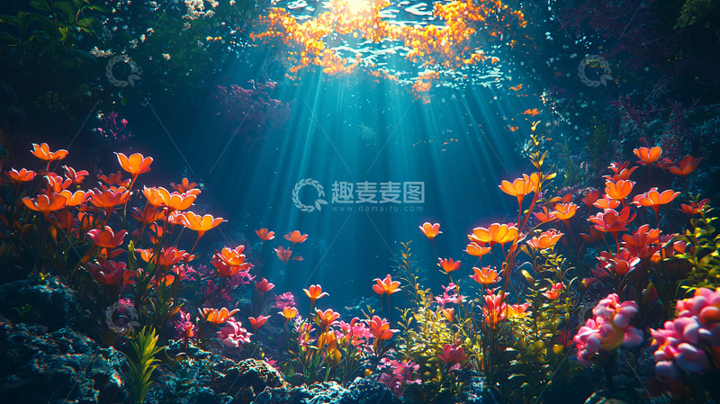 高清大图下载【趣麦麦图】海底珊瑚礁阳光透射