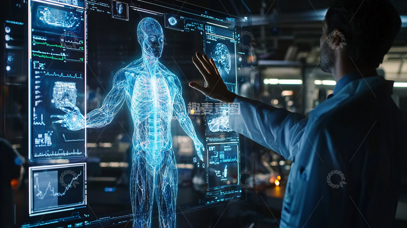 高清大图下载【趣麦麦图】医生操控全息人体模型