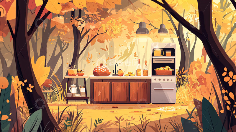 高清大图下载【趣麦麦图】秋日森林厨房