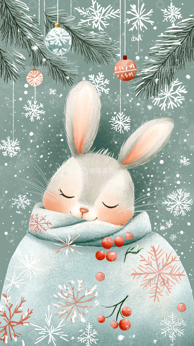 高清大图下载【趣麦麦图】可爱兔子圣诞节雪景