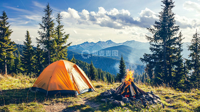 高清大图下载【趣麦麦图】山间露营帐篷篝火