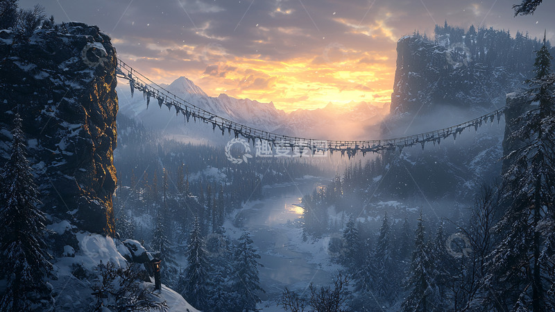 高清大图下载【趣麦麦图】雪山峡谷日落景色